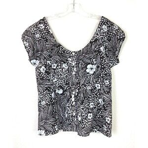 Ann Taylor NWT Women's Button Front Blouse Size 6 B & W Floral Low Back with Bow